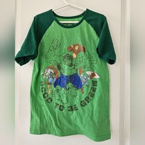 7/8 Marvel GOOD TO BE GREEN Avengers Raglan Tshirt St Patricks‎ Day Earth Day